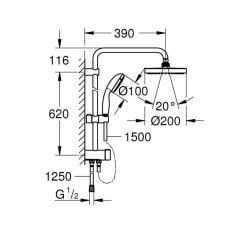 27389002-Tempesta System 200 Duvar bağlantılı, divertörlü duş sistemi