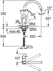 31367001 Grohe bauedge döner borulu eviye bataryası